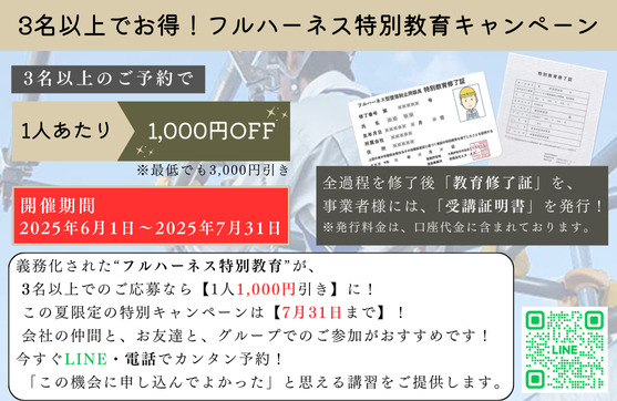 フルハーネス型墜落制止用器具使用従事者　特別教育
